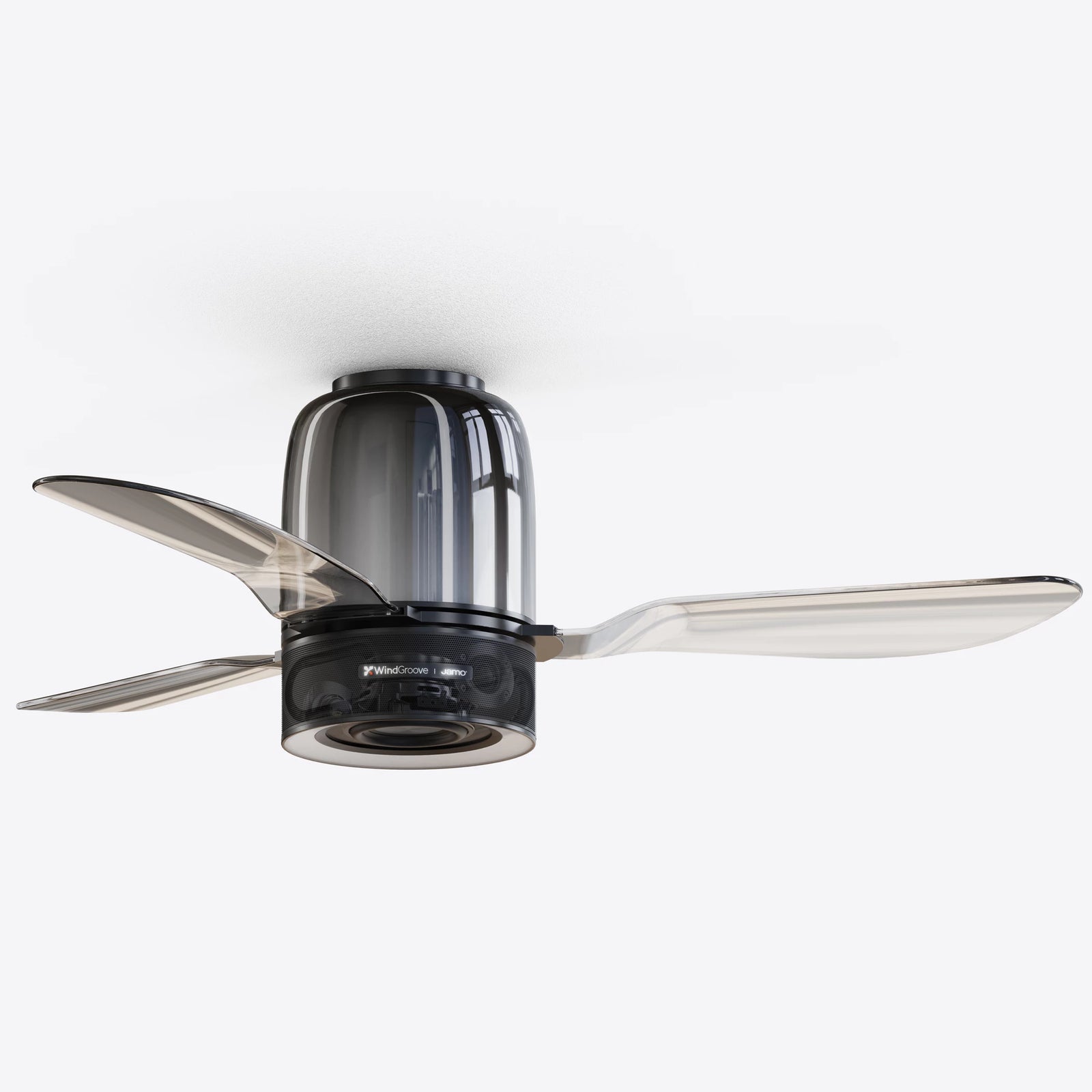 AirFi One with three translucent blades, cylindrical housing and integrated speaker